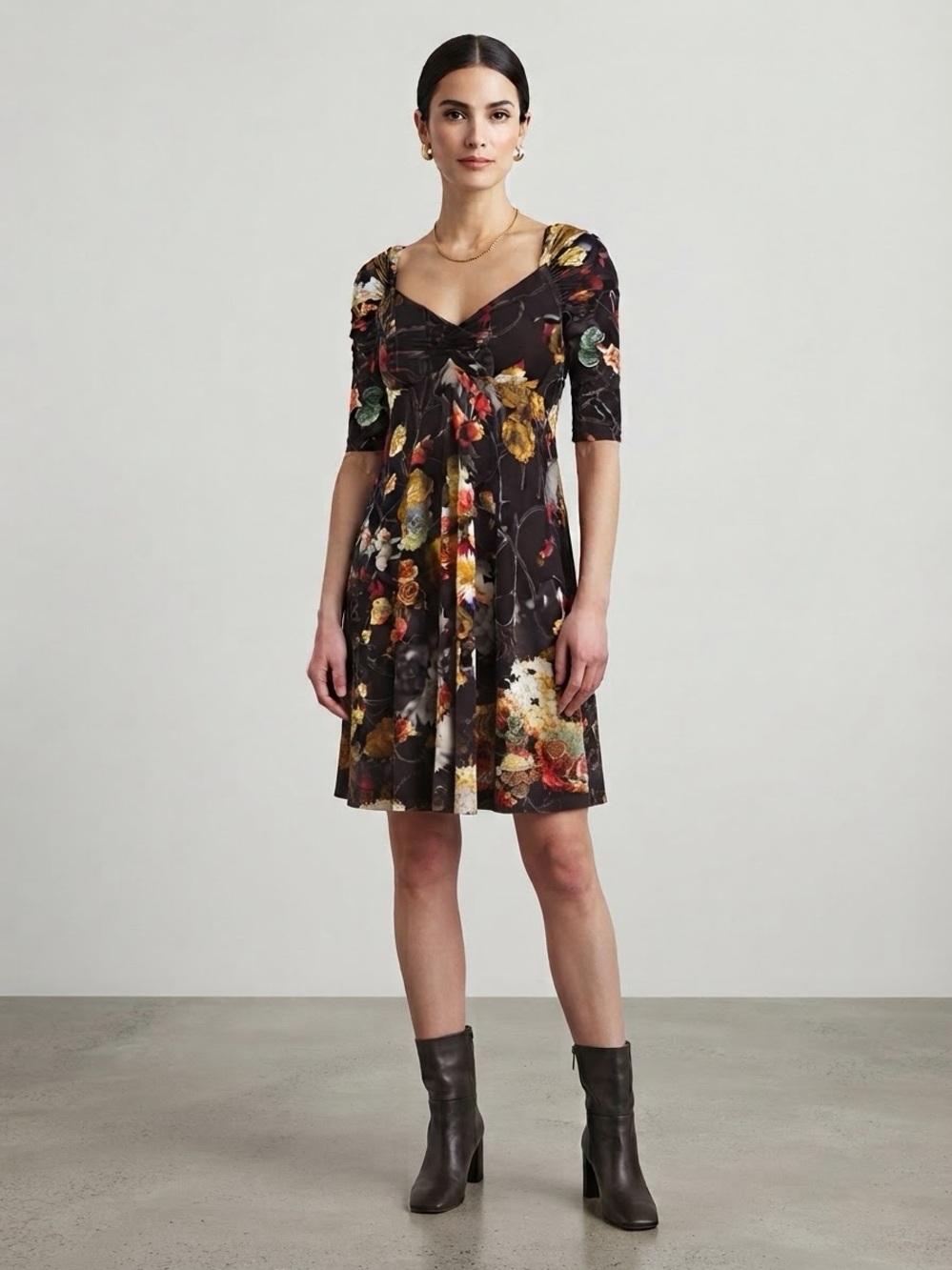 Roberto Just Cavalli Black Slip on Floral Jersey Mini Dress Sz-S Y2K Whimsigoth